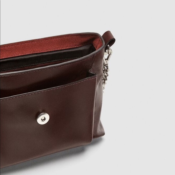 ZARA Studded Leather Burgundy Crossbody Bag - Picture 6 of 12